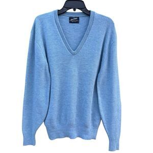 Vintage Puritan Wool Sweater Size M Light Blue Union Made USA Preppy Business